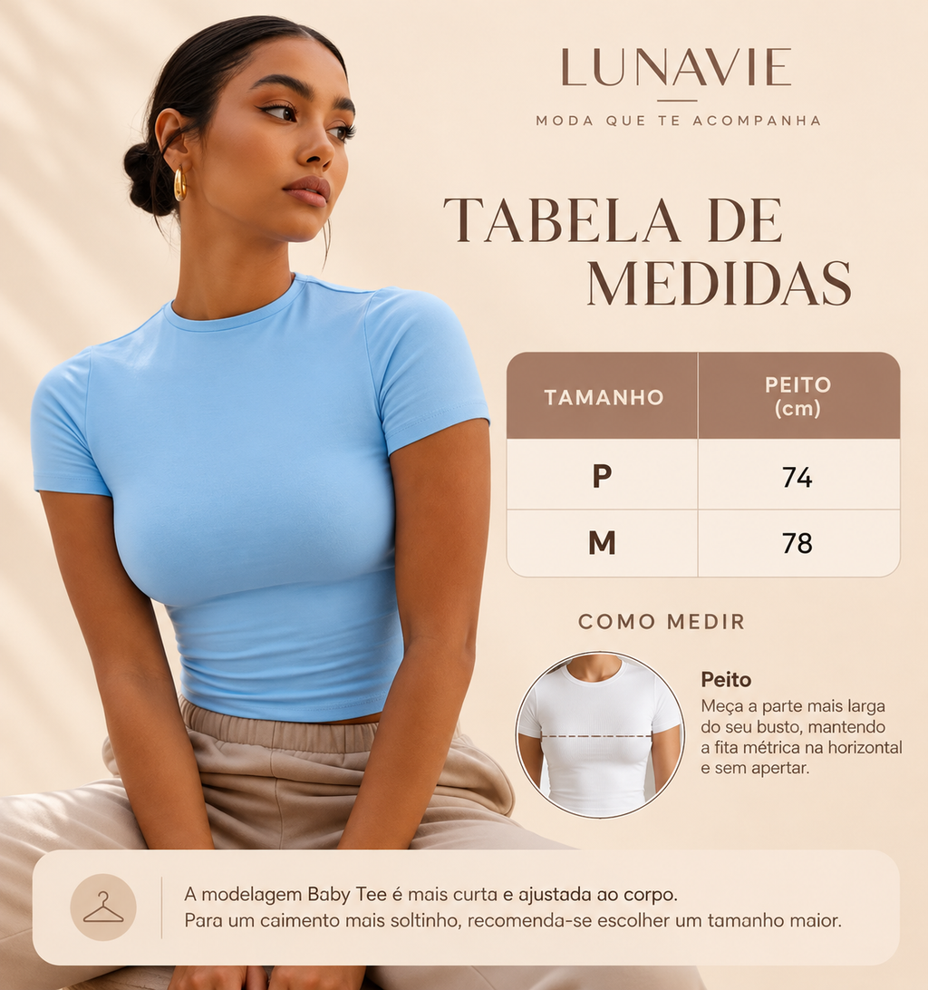 Blusa Baby Tee Feminina Slim Manga Curta