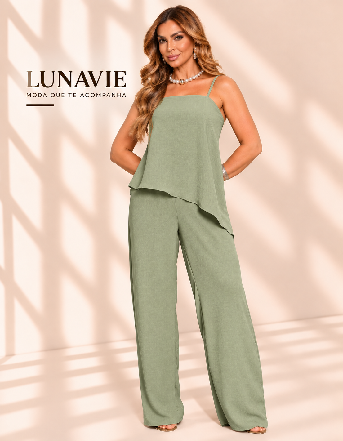 Conjunto Feminino Assimétrico com Calça Pantalona