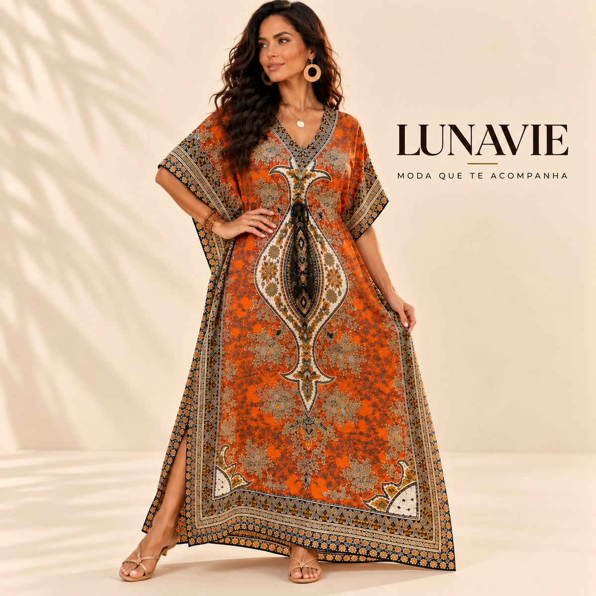 Vestido Longo Kaftan Boho Estampado Tamanho único