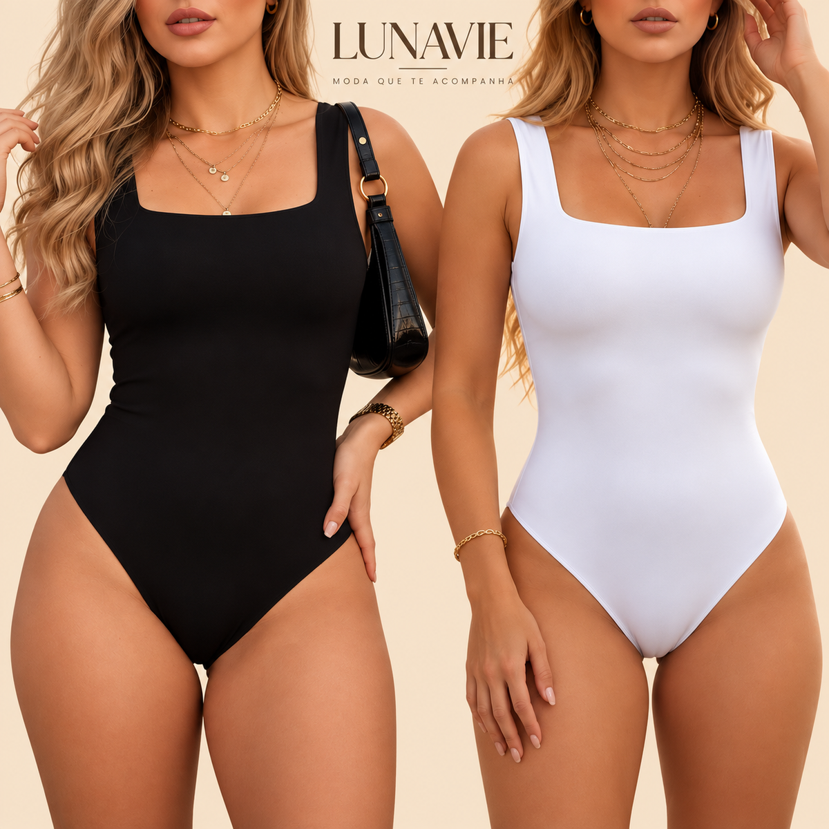 Kit 2 Bodys Femininos Decote Quadrado