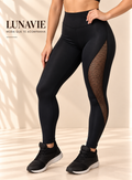 Calça Legging Feminina Cintura Alta com Detalhe em Tela
