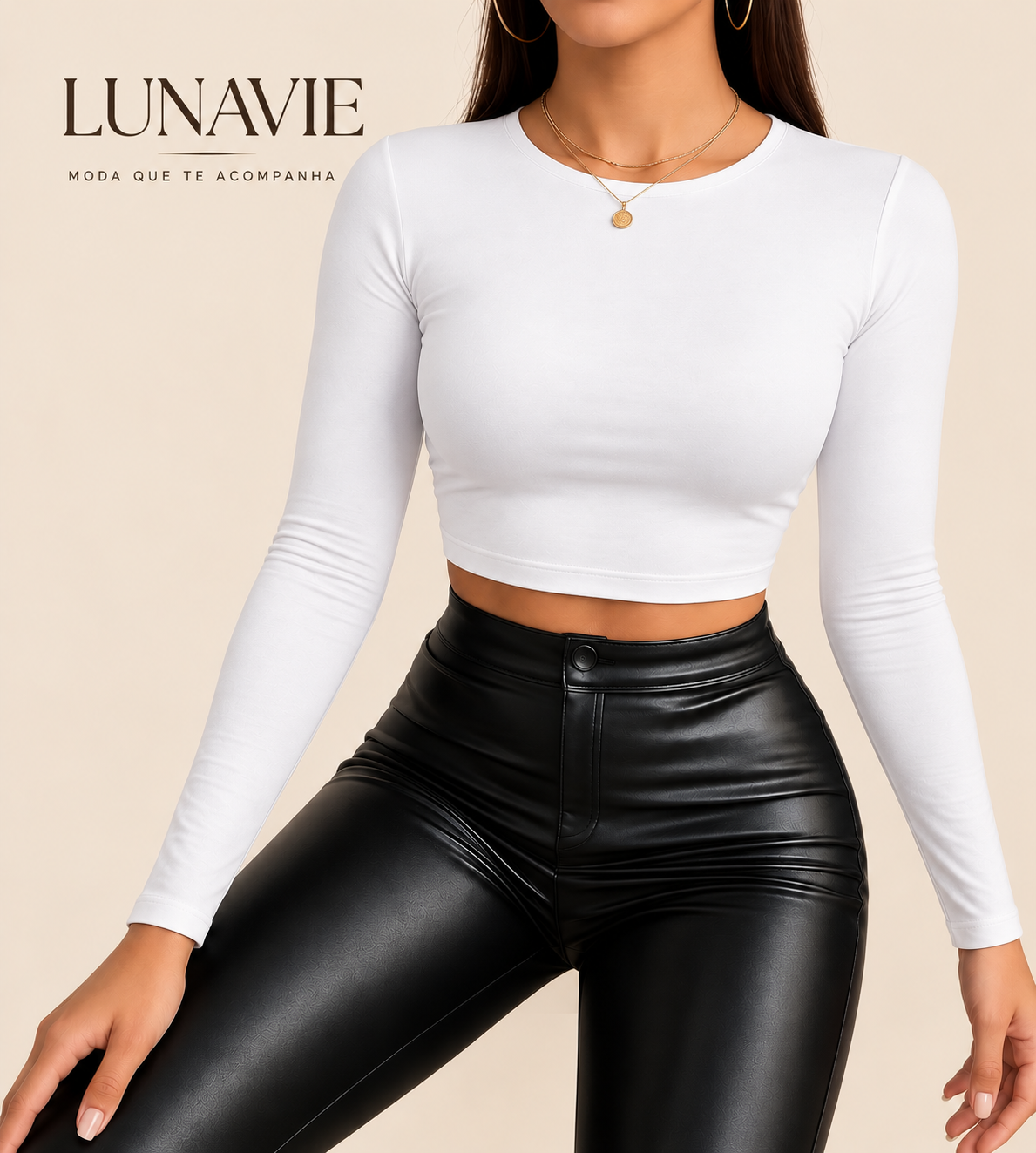 Cropped Feminino Manga Longa em Suplex Tamanho único