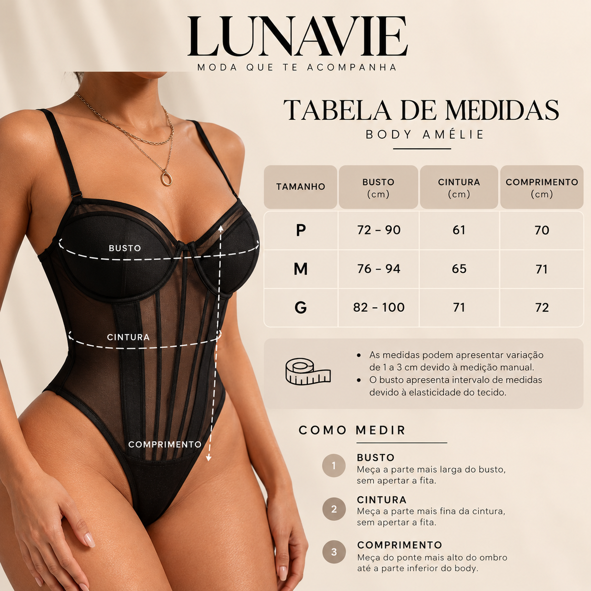 Body Amélie de Renda Preto