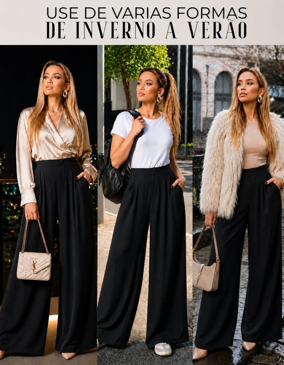 Calça Pantalona Wide Leg Feminina