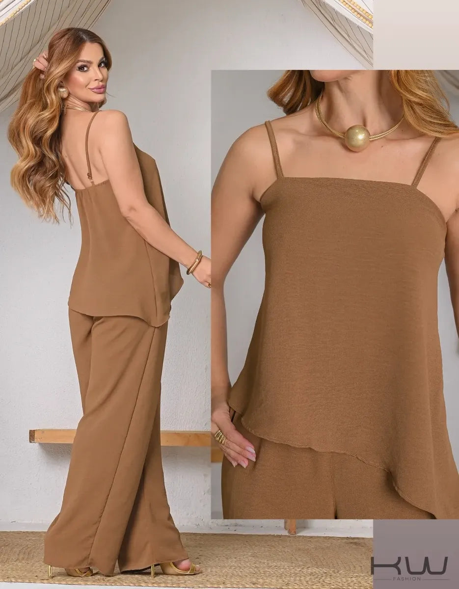 Conjunto Feminino Assimétrico com Calça Pantalona