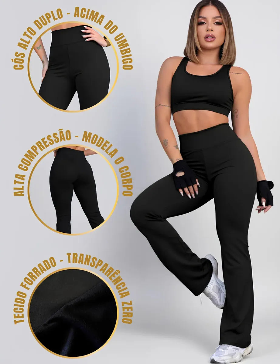 Calça Legging Flare Feminina Cintura Alta