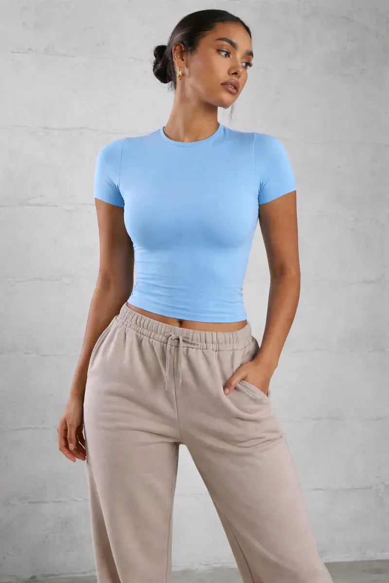 Blusa Baby Tee Feminina Slim Manga Curta