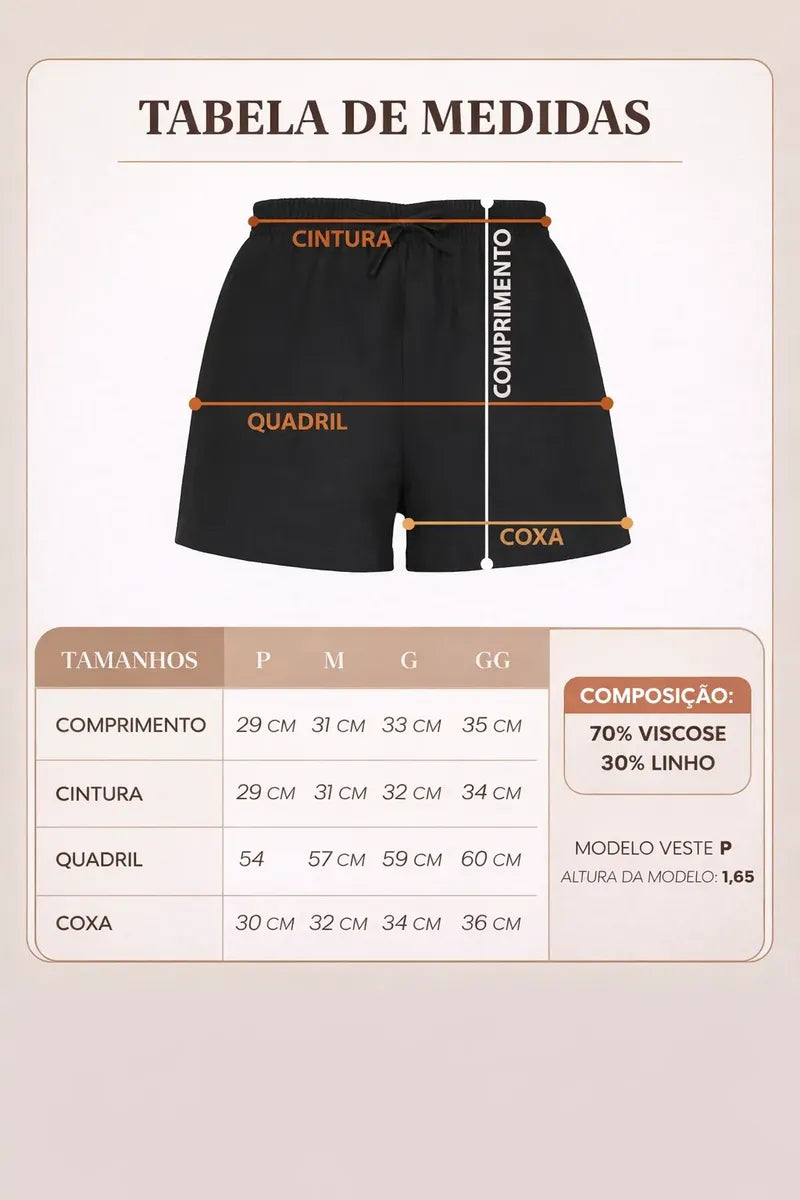 Short Feminino de Linho Cintura Alta com Bolsos