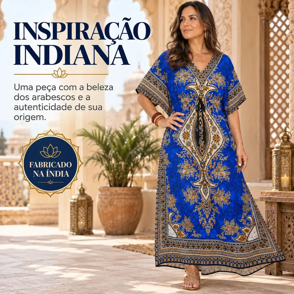 Vestido Longo Kaftan Boho Estampado Tamanho único