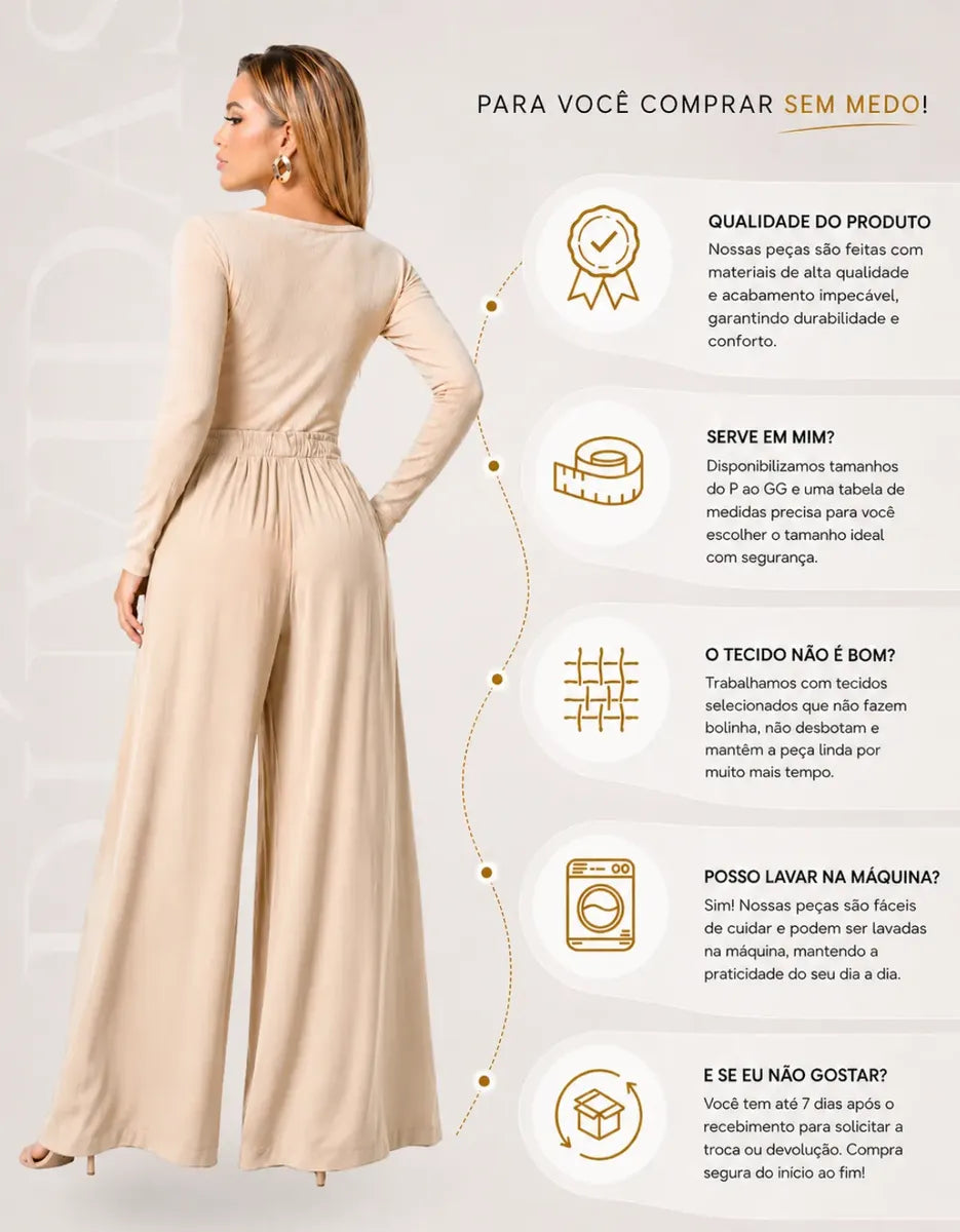 Calça Pantalona Wide Leg Feminina