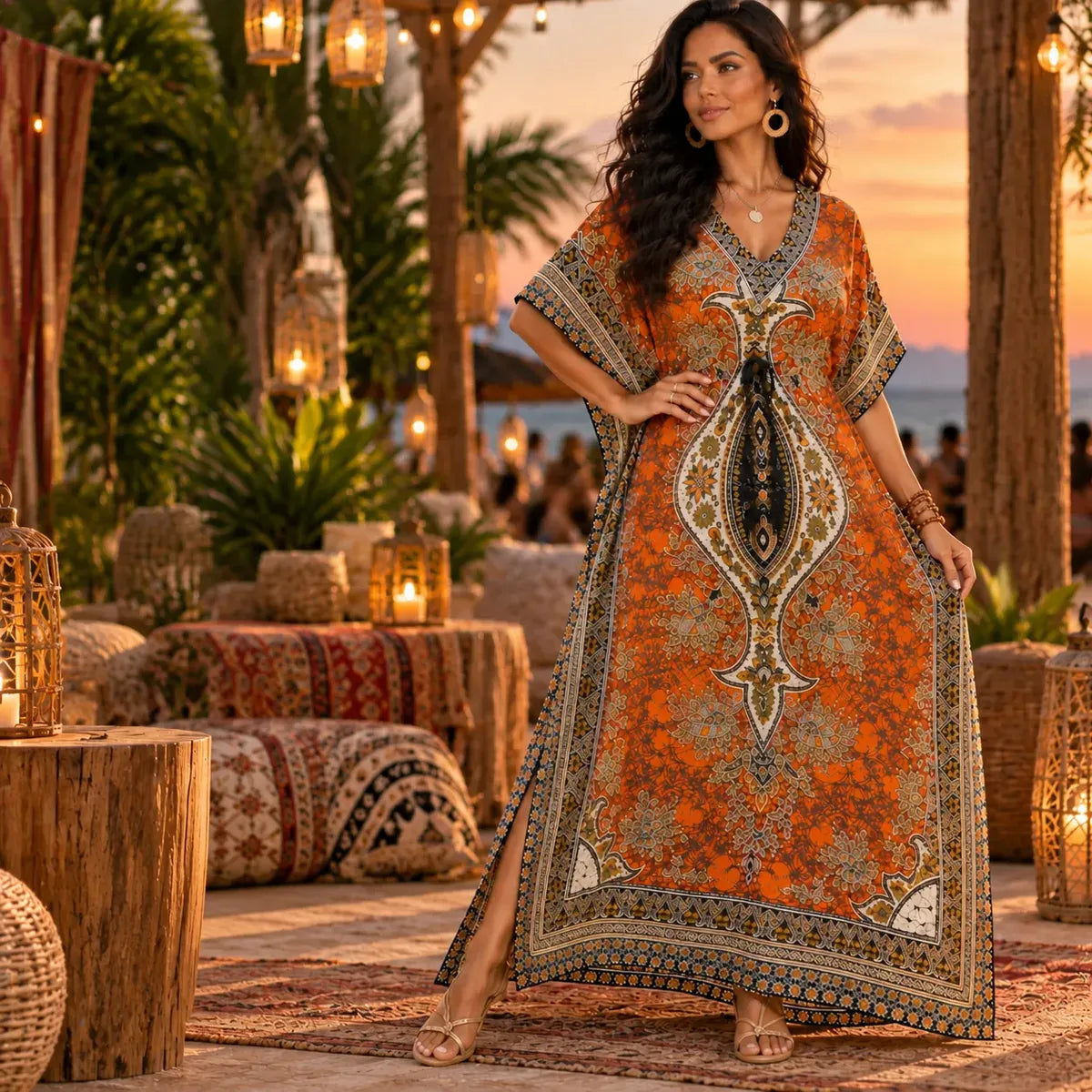 Vestido Longo Kaftan Boho Estampado Tamanho único