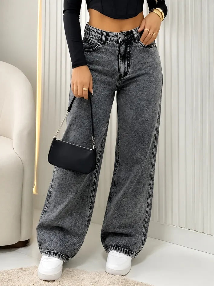 Calça Jeans Wide Leg Feminina Cintura Alta