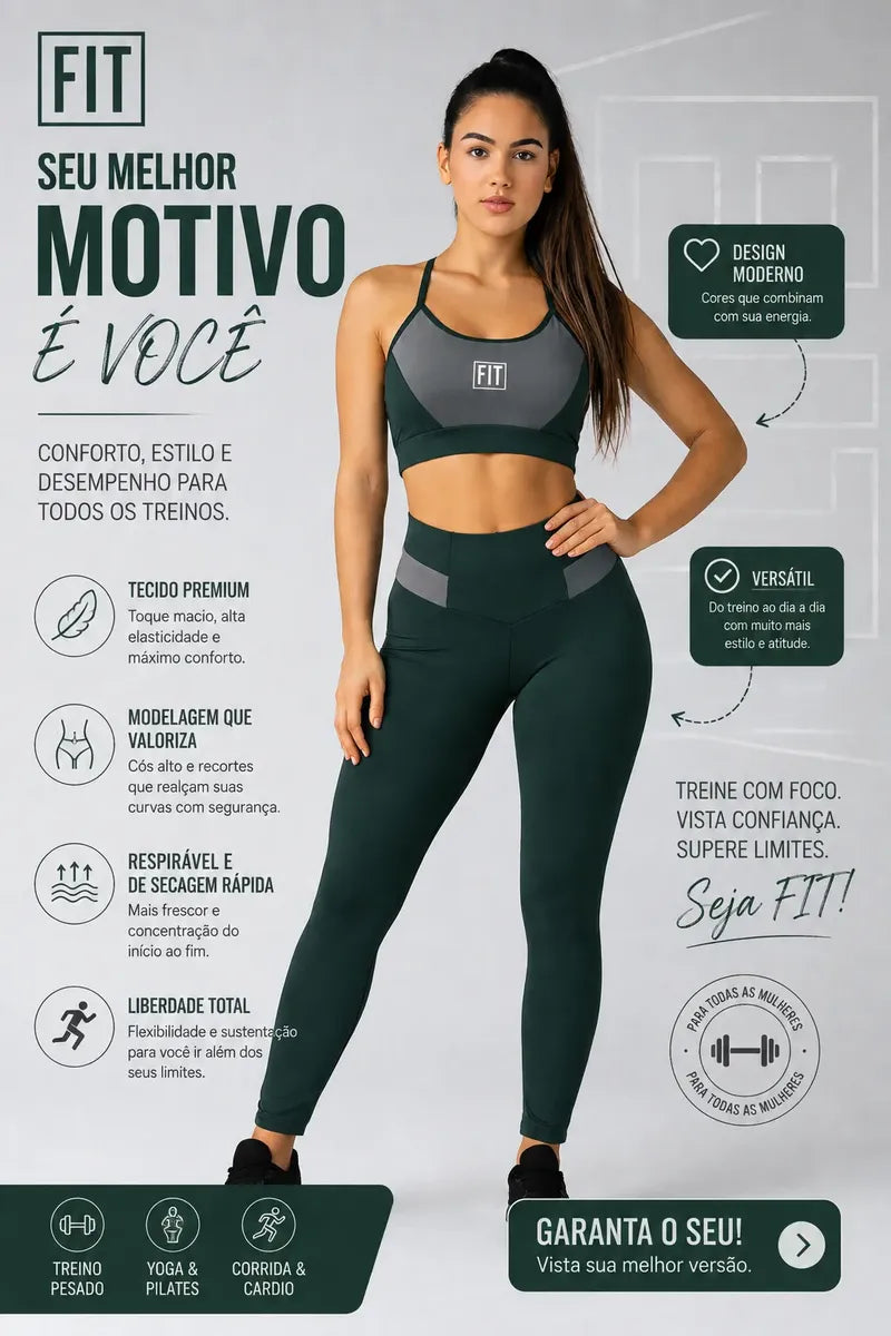 Conjunto Fitness Feminino Legging Cintura Alta + Top com Bojo