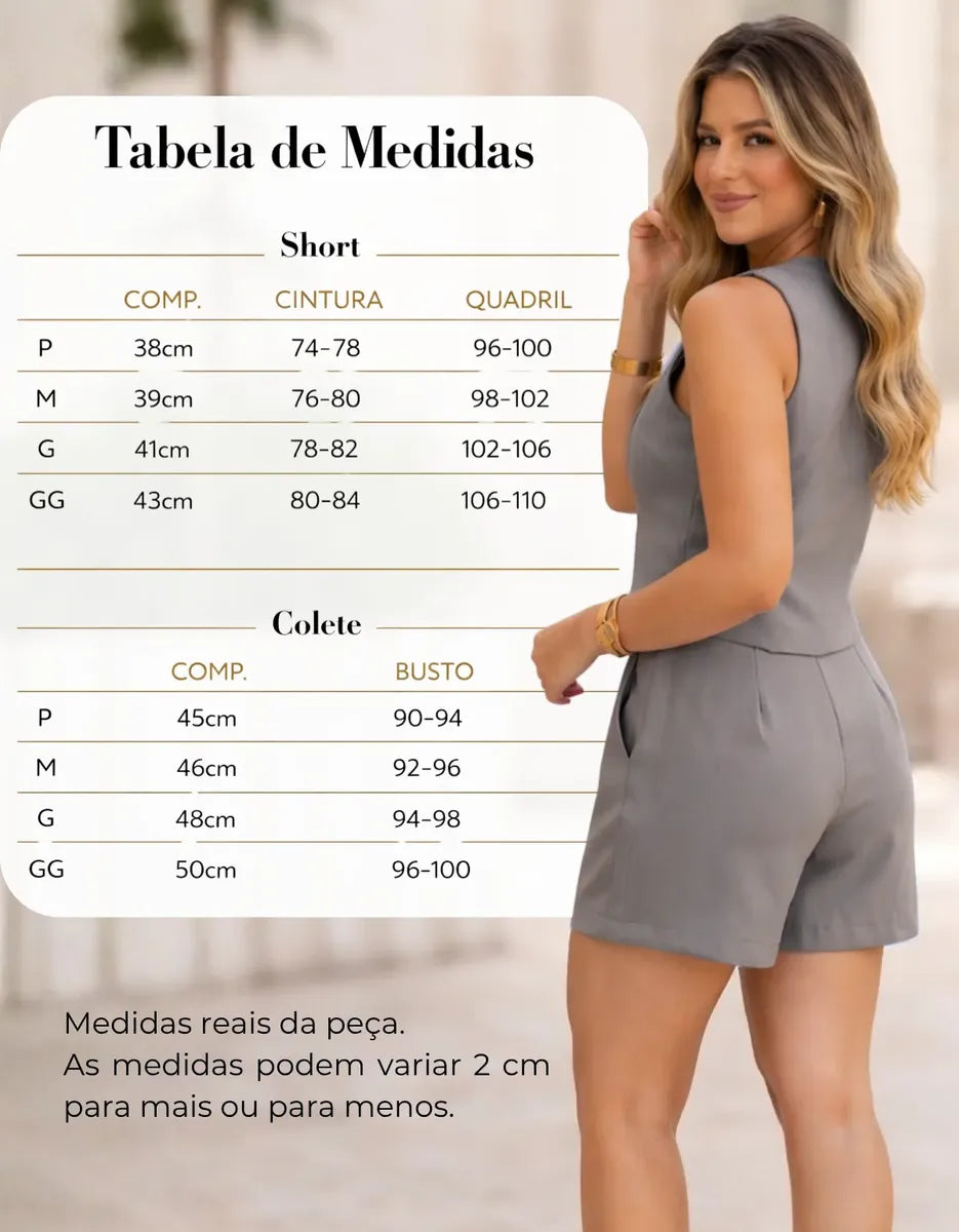 Conjunto Feminino Alfaiataria Colete e Short