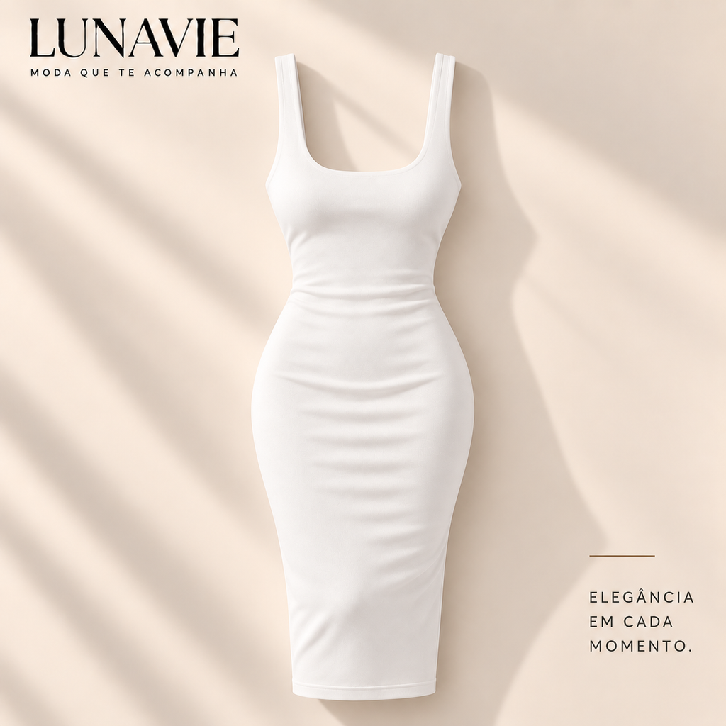 Vestido Midi Feminino Justo