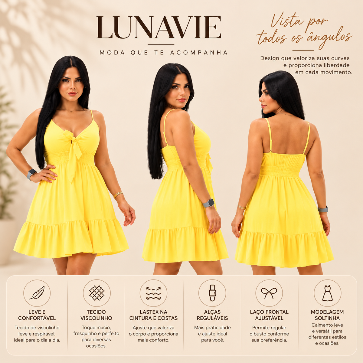 Vestido Curto Feminino em Viscolinho Tamanho único