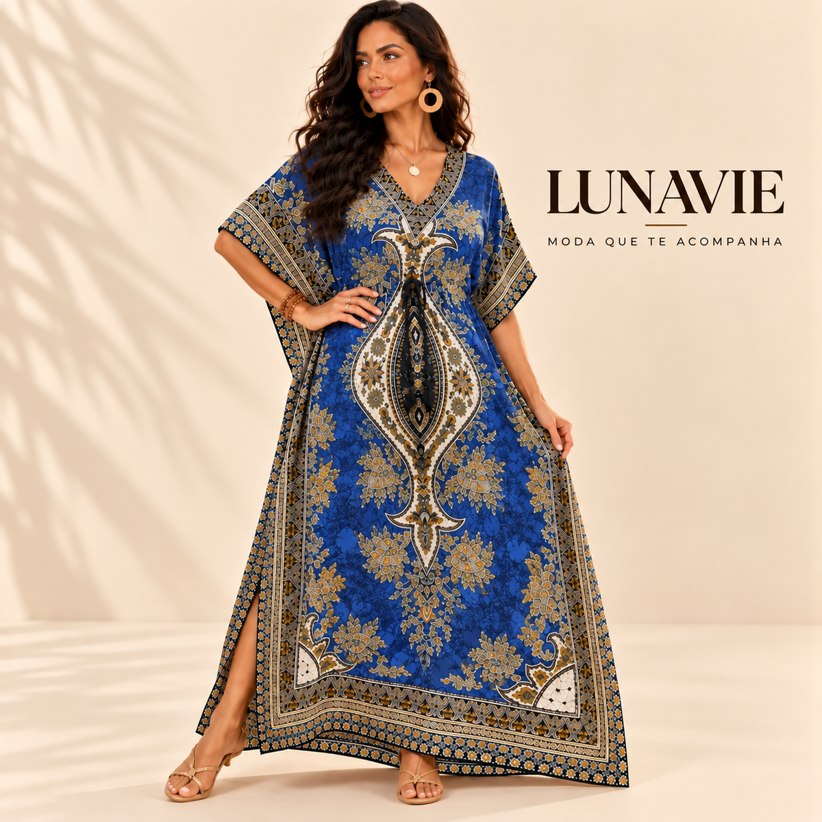 Vestido Longo Kaftan Boho Estampado Tamanho único