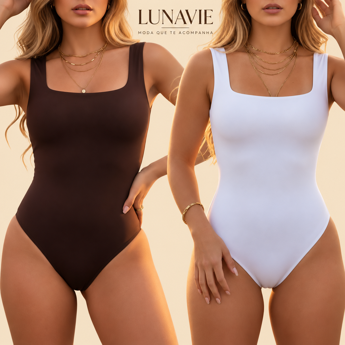 Kit 2 Bodys Femininos Decote Quadrado